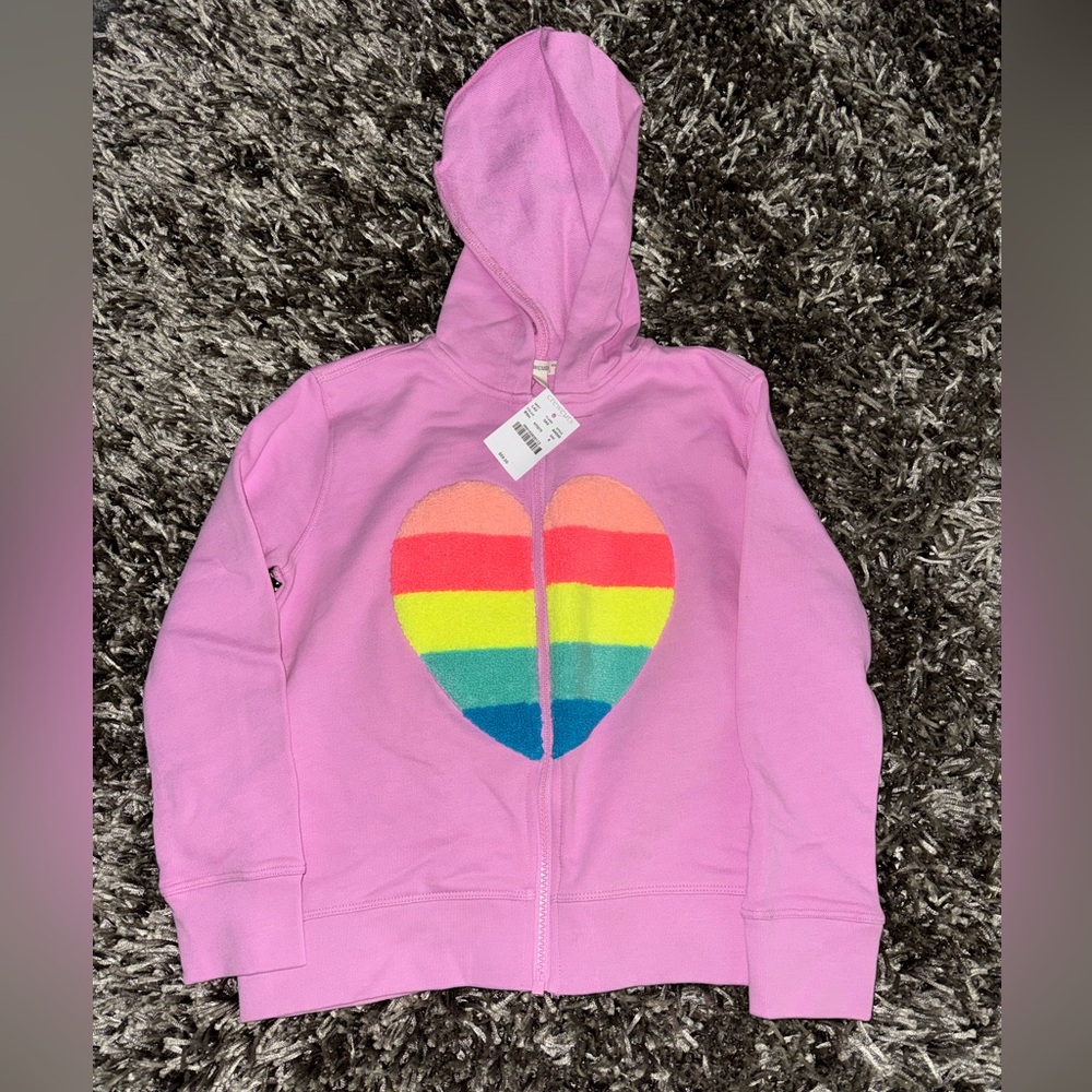 Crewcuts Pink Hoodie with Rainbow Heart